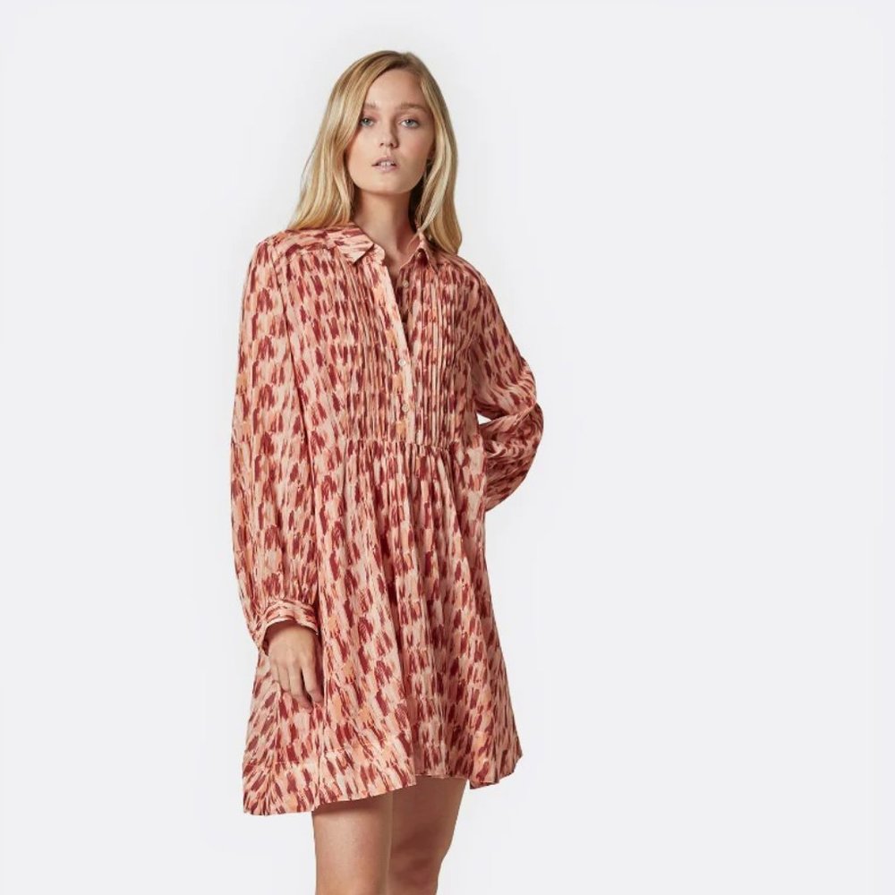 JOIE ARRIO COTTON MINI DRESS IN APRICOT BLUSH/MULTI MODERN TRENDY TUNIC BOHO